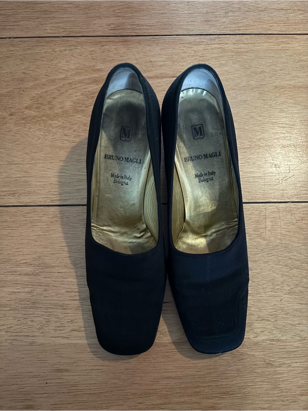 Bruno Magli Black Square-Toe Mid Heel Pumps